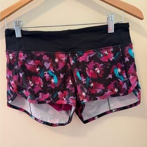 lululemon athletica Black and Pink Floral Speed Shorts